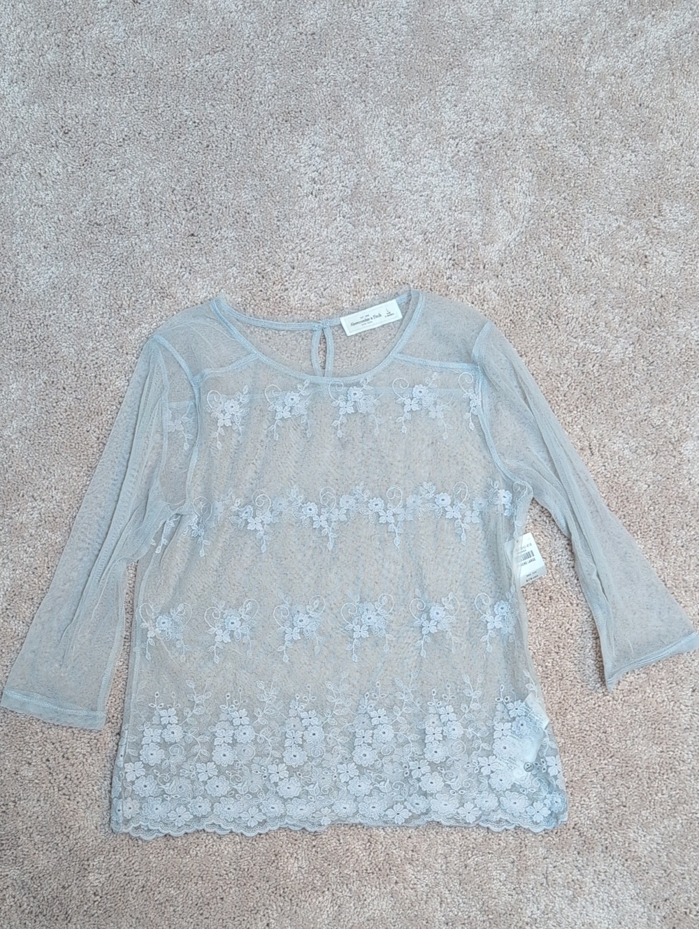 Abercrombie & Fitch Light Grey Floral Lace Sheer Blouse